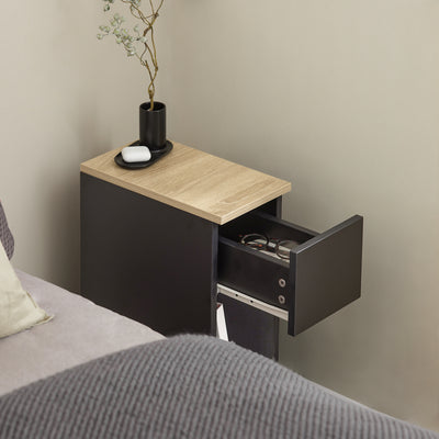 SoBuy FBT111-SCHx2 Lot de 2 Tables de Chevet Fines avec Tiroir et Étagère – L20 × P35 × H60 cm, Noir