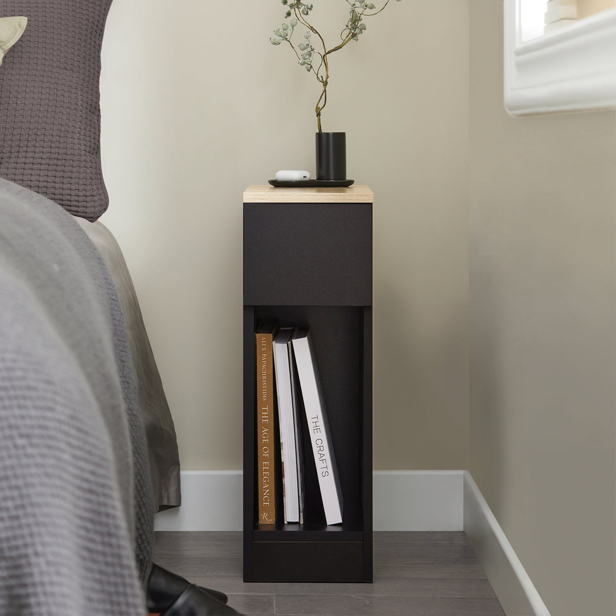 SoBuy FBT111-SCHx2 Lot de 2 Tables de Chevet Fines avec Tiroir et Étagère – L20 × P35 × H60 cm, Noir
