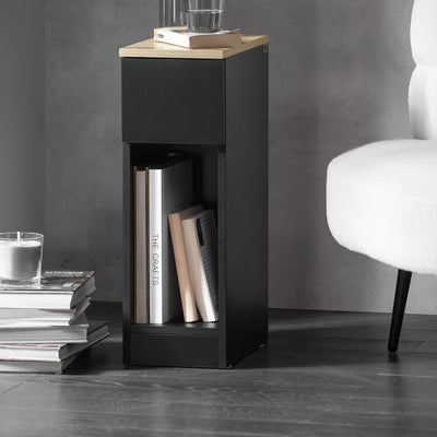 SoBuy FBT111-SCHx2 Lot de 2 Tables de Chevet Fines avec Tiroir et Étagère – L20 × P35 × H60 cm, Noir