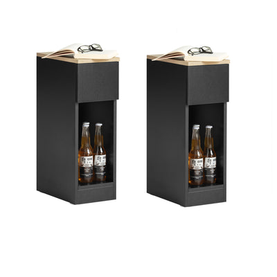 SoBuy FBT111-SCHx2 Table de Chevet Étroite Lot de 2 Table d'Appoint Fine avec Tiroir et Étagère Table de Nuit Bout de Canapé 