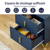 SoBuy FBT115-B Table de Chevet avec 2 Tiroirs, MDF Laqué Bleu et Pieds Métal Doré – L40×P40×H47 cm, Charge 25 kg, Style Moderne