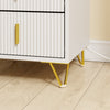 SoBuy FBT115-E-W Table de Chevet avec Prise Intégrée 4-en-1 – 2 Prises, USB, Type-C, 2 Tiroirs, Poignées Dorées, Blanc