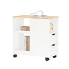SoBuy FBT130-WN Bout de Canapé, Table d'appoint avec 2 Tiroirs, Compartiment Ouvert, Meuble de Rangement à roulettes, Chariot