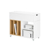 SoBuy FBT134-W Bout de Canapé en Bois, Table d'appoint Café, Table Basse Roulante, avec Porte- revues et Tiroir, Meuble de Ra