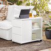 SoBuy FBT141-W Bout de Canapé, Table d'appoint Roulante, Table Basse, Table à Café avec 3 Tiroir, pour Salon, Bureau, Chambre