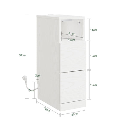 SoBuy FBT149-E-WG Table de Chevet Étroite 20cm avec Chargeur USB & Type-C + Lampe LED Magnétique – Blanc Effet Bois