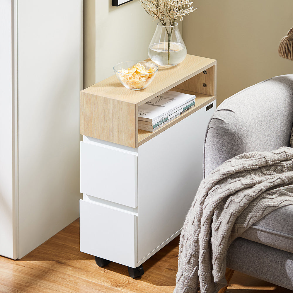 SoBuy FBT155-WN Bout de Canapé sur roulettes Table de Chevet Table de Nuit Table d'Appoint