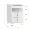 SoBuy FBT168-W Table de Chevet Chic Blanc et Doré – 3 Tiroirs et Étagère, Style Moderne