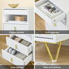 SoBuy FBT168-W Table de Chevet Chic Blanc et Doré – 3 Tiroirs et Étagère, Style Moderne