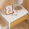 SoBuy FBT174-E-WN Table de Chevet Murale avec Lampe LED à Détection de Mouvement, 2 Tiroirs – Flottante, Blanc Naturel, 40×29,8×15,6 cm