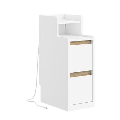 SoBuy FBT178-E-WN Table de Chevet Étroite – 22 cm, Chargeur USB-A & Type-C, Barre LED Tactile, 2 Tiroirs
