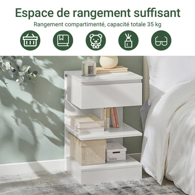 SoBuy FBT49-W Table de Chevet avec 1 Tiroir et 2 Étagères, Design Moderne, pour Salon et Chambre, Rangement Optimisé, Design Fonctionnel – L39×P39×H65 cm, Blanc