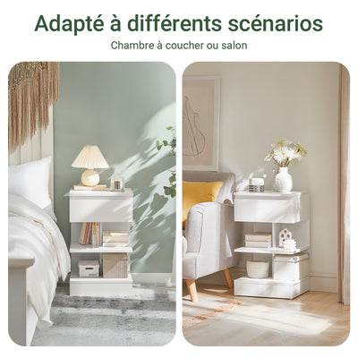 SoBuy FBT49-W Table de Chevet avec 1 Tiroir et 2 Étagères, Design Moderne, pour Salon et Chambre, Rangement Optimisé, Design Fonctionnel – L39×P39×H65 cm, Blanc