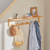 SoBuy FHK06-N Porte-Manteau Mural en Bambou avec Étagère et 6 Crochets – L90×P12,5×H16,5 cm, Charge 9 kg, Naturel