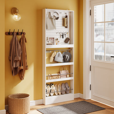 SoBuy FHK39-W Porte-Manteaux Mural Ultra-Fin avec Étagère à Chaussures – Vestiaire Design 12 cm – 70×12×190 cm, Blanc