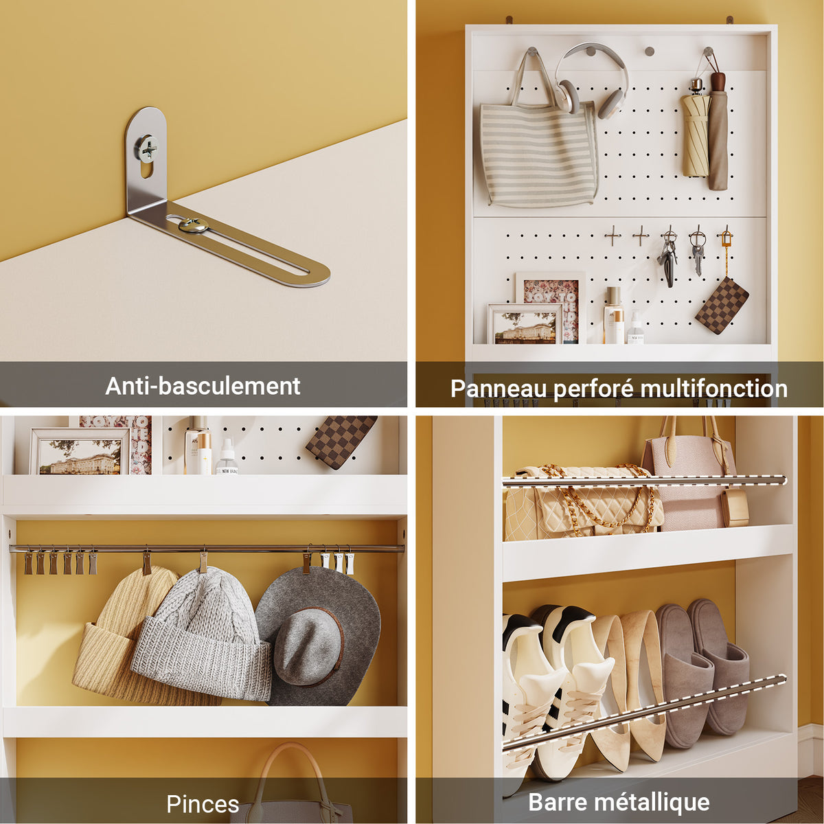 SoBuy FHK39-W Porte-Manteaux Mural Ultra-Fin avec Étagère à Chaussures – Vestiaire Design 12 cm – 70×12×190 cm, Blanc