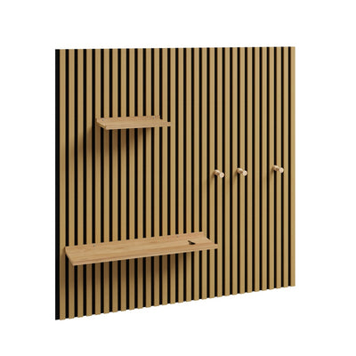 SoBuy FHK40-N Étagère Murale en Bois Naturel avec 2 Tablettes et 3 Crochets – Panneau Mural Modulaire pour Entrée, Salon et Chambre, Rangement Sportif – 120×19×120 cm, Charge 27 kg