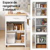 SoBuy FKW102-WN Desserte de Cuisine à Roulettes avec Plan de Travail, 1 Tiroir, 1 Porte et Porte-Torchon, Charge 45 kg – 68x46x90 cm, Blanc et Naturel