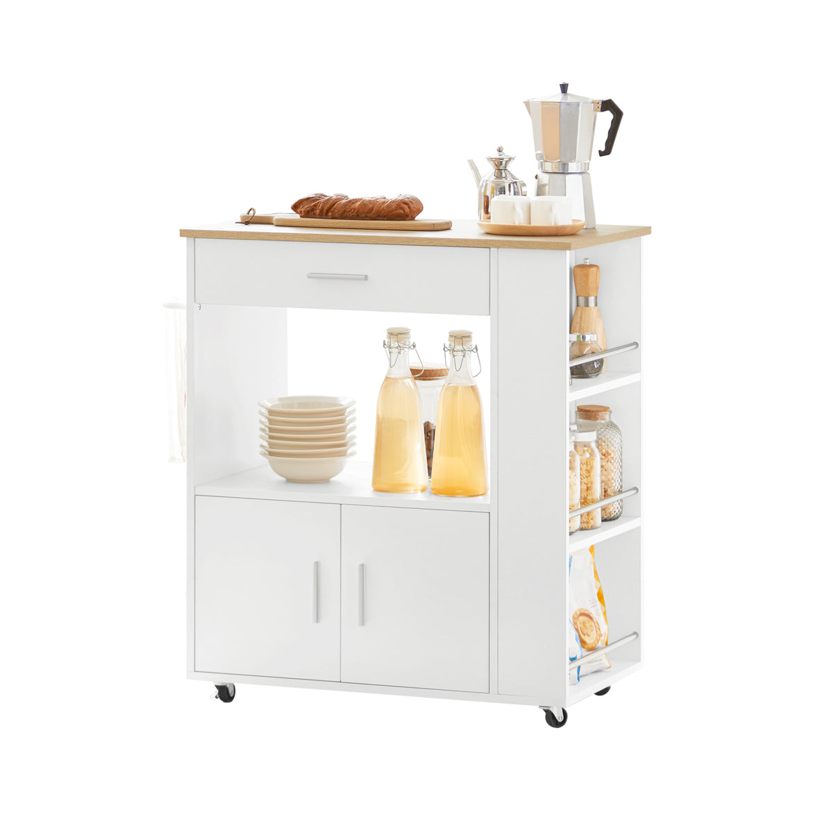 SoBuy FKW113-WN Desserte Cuisine à roulettes Meuble Cuisine Rangement Desserte de Cuisine Plan de Travail Cuisine Buffet Cuis