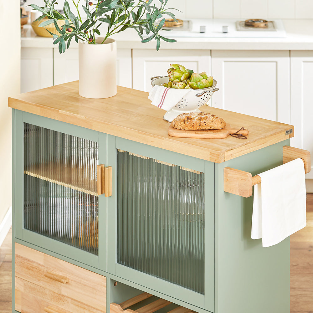 Îlot cuisine mobile SoBuy FKW114-GR – vue des roulettes pivotantes