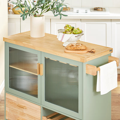 Îlot cuisine mobile SoBuy FKW114-GR – vue des roulettes pivotantes
