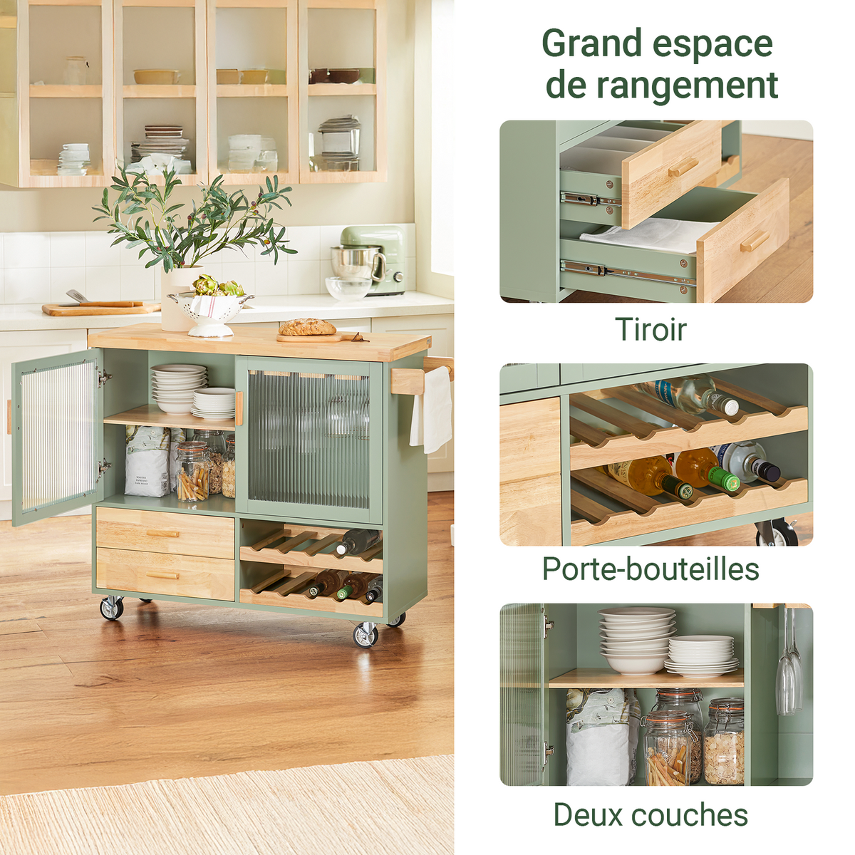 Îlot cuisine mobile SoBuy FKW114-GR – vue principale, coloris gris et bois