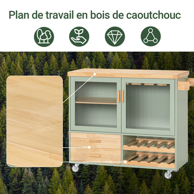 Îlot cuisine mobile SoBuy FKW114-GR – vue de face avec porte-bouteilles intégré