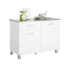 SoBuy FKW117-W Desserte à roulettes Îlot Central avec Plan de Travail INOX et 1 Tiroir, Chariot Mobile pour Cuisine ou Salle 