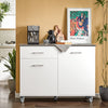 SoBuy FKW117-W Desserte Cuisine avec Roulettes et 1 Tiroir, Mobile, pour Cuisine et Salle à Manger, Rangement Optimisé – L120×P56×H90 cm, Bois + Inox, Blanc