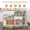 SoBuy FKW117-W Desserte Cuisine avec Roulettes et 1 Tiroir, Mobile, pour Cuisine et Salle à Manger, Rangement Optimisé – L120×P56×H90 cm, Bois + Inox, Blanc