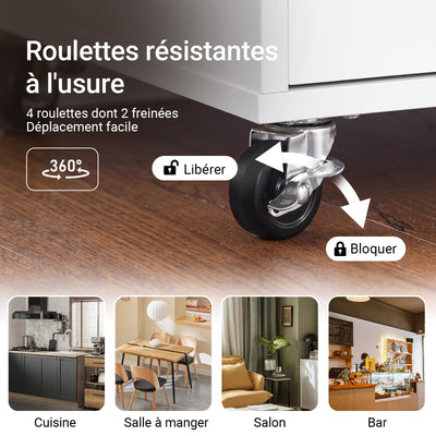 SoBuy FKW123-WN Petit Ìlot de Cuisine à Roulettes – Plan en Bois d'Hévéa, Plateau Extractible, 2 Tiroirs, 72×40×84 cm, Blanc