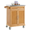 SoBuy FKW13-N Desserte de Cuisine à Roulettes en Bambou avec Plan de Travail INOX, 1 Tiroir et 2 Portes, Chariot de Service –