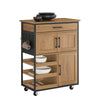 Prévente SoBuy FKW134-N Desserte de cuisine à roulettes 67 cm avec tiroir, casier à vin et crochets – Style industriel bois e