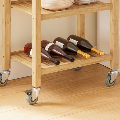 SoBuy FKW135-N Desserte de cuisine en bambou carbonisé 58 cm avec tiroir et roulettes – Chariot de cuisine naturel