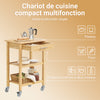 SoBuy FKW135-N Desserte de cuisine en bambou carbonisé 58 cm avec tiroir et roulettes – Chariot de cuisine naturel