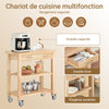 Prévente SoBuy FKW24-II-N Desserte de Cuisine sur Roulettes en Bois d'Hévéa – 2 Tiroirs, 2 Étagères, Meuble Cuisine Compact 80×40×90 cm