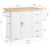 SoBuy FKW41-II-WN Ìlot Central de Cuisine Mobile avec Plan Extensible +25 cm – 3 Tiroirs, Armoire, Porte-Serviettes, 4 Roulettes, Blanc et Bois Naturel