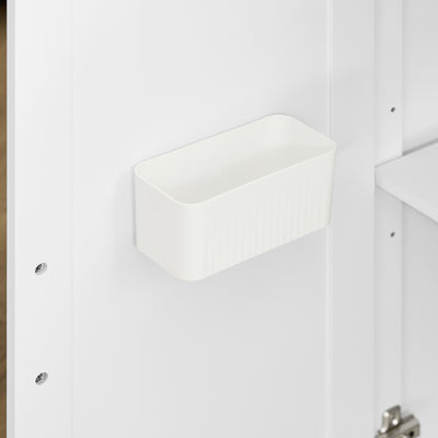 SoBuy FKW41-II-WN Îlot de Cuisine Mobile – Plan Extensible 46–71 cm, 3 Tiroirs, Armoire, Blanc et Bois Naturel