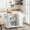 SoBuy FKW41-II-WN Ìlot Central de Cuisine Mobile avec Plan Extensible +25 cm – 3 Tiroirs, Armoire, Porte-Serviettes, 4 Roulettes, Blanc et Bois Naturel