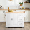 SoBuy FKW41-II-WN Ìlot Central de Cuisine Mobile avec Plan Extensible +25 cm – 3 Tiroirs, Armoire, Porte-Serviettes, 4 Roulettes, Blanc et Bois Naturel