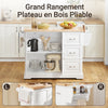 SoBuy FKW41-II-WN Ìlot Central de Cuisine Mobile avec Plan Extensible +25 cm – 3 Tiroirs, Armoire, Porte-Serviettes, 4 Roulettes, Blanc et Bois Naturel