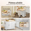 SoBuy FKW41-II-WN Ìlot Central de Cuisine Mobile avec Plan Extensible +25 cm – 3 Tiroirs, Armoire, Porte-Serviettes, 4 Roulettes, Blanc et Bois Naturel