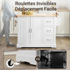 SoBuy FKW41-II-WN Ìlot Central de Cuisine Mobile avec Plan Extensible +25 cm – 3 Tiroirs, Armoire, Porte-Serviettes, 4 Roulettes, Blanc et Bois Naturel