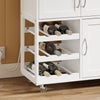 SoBuy FKW45-E-WN Desserte de Cuisine avec Prise Intégrée – 2 Prises + 2 USB, Casier à Bouteilles, Roulettes ou Pieds, 63 kg, Blanc et Bois