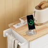 SoBuy FKW45-E-WN Desserte de Cuisine avec Prise Intégrée – 2 Prises + 2 USB, Casier à Bouteilles, Roulettes ou Pieds, 63 kg, Blanc et Bois