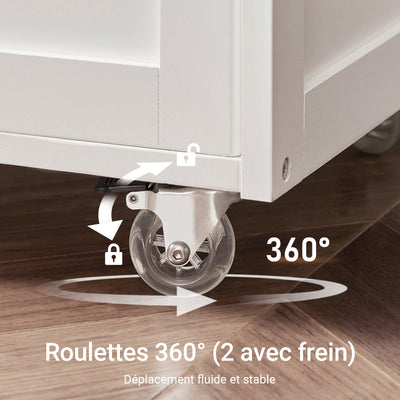 SoBuy FKW45-WN Desserte cuisine bois massif 67 cm avec plan en hévéa, tiroir et casier à vin – Blanc et naturel