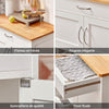 SoBuy FKW45-WN Desserte cuisine bois massif 67 cm avec plan en hévéa, tiroir et casier à vin – Blanc et naturel