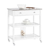SoBuy FKW47-II-W Desserte de Cuisine à Roulettes – Plateau INOX, 1 Tiroir, 2 Étagères, Blanc