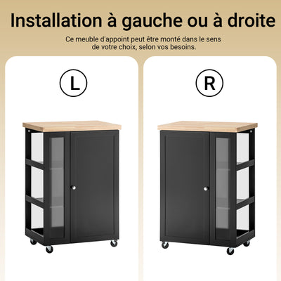 SoBuy FKW75-SCH Desserte de Cuisine à Roulettes – Plan de Travail, Placard et Étagères – Noir