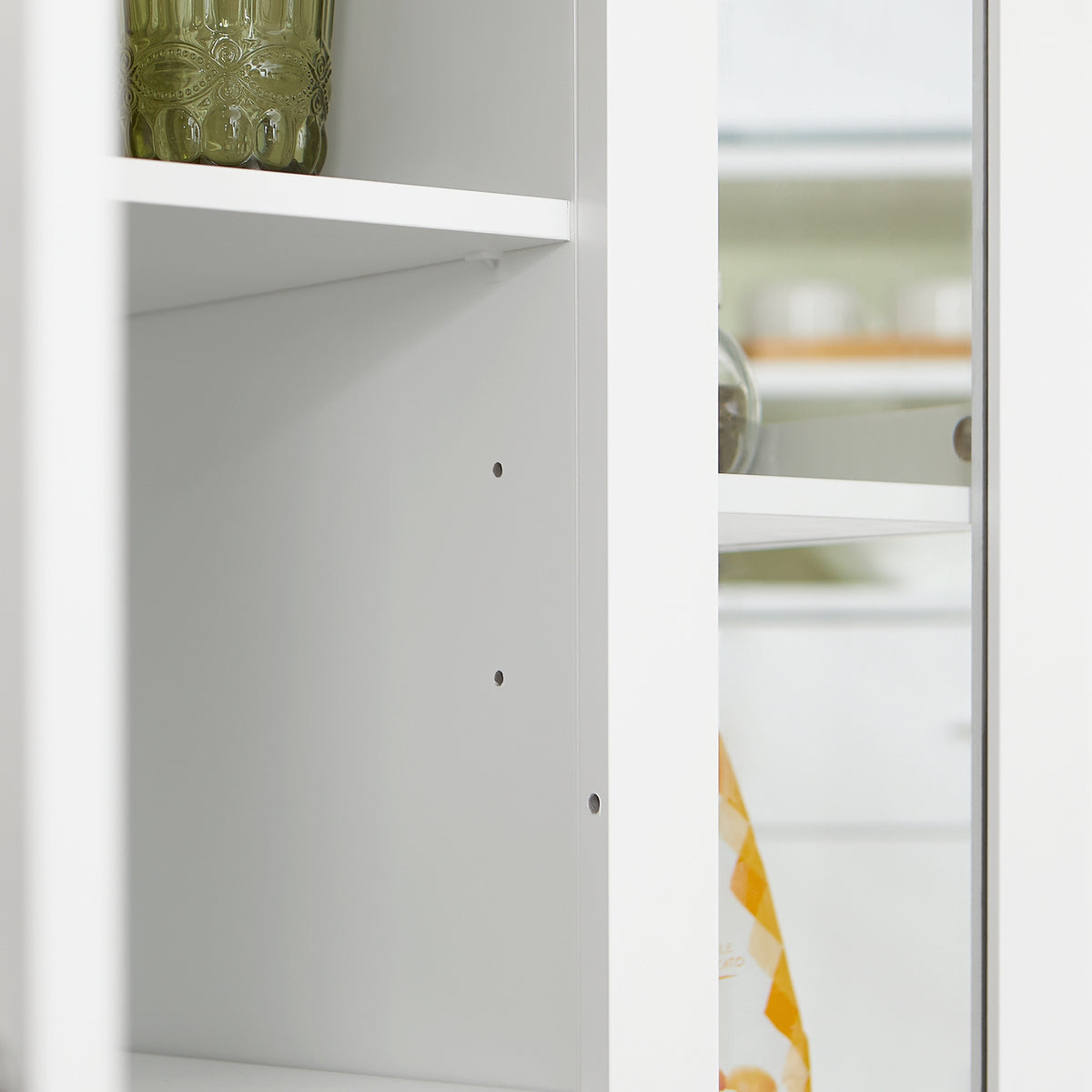 SoBuy FKW75-WN Desserte de Cuisine à Roulettes avec Placard et Étagère Latérale 3 Niveaux – Blanc/Naturel, 60 × 40 × 92 cm